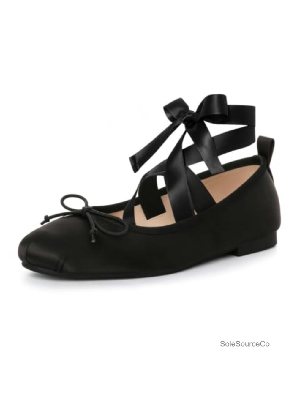 Satin Ballet Flats with Ribbon Lace Up and Bow